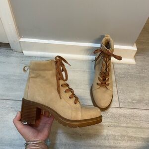 Tan lace up combat, hiking, biker boot